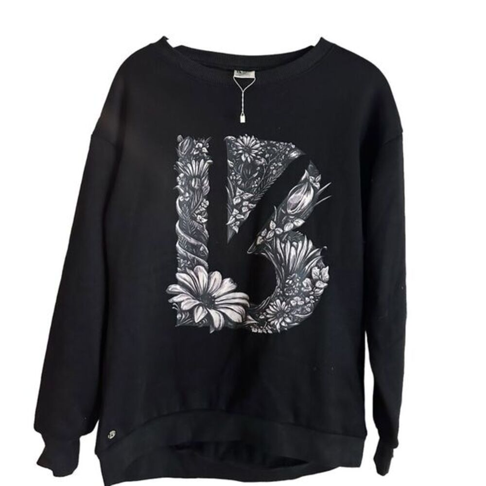 Buff Bunny Collection‎ Sweatshirt Black XS Women Floral Graphic Pullover NEW